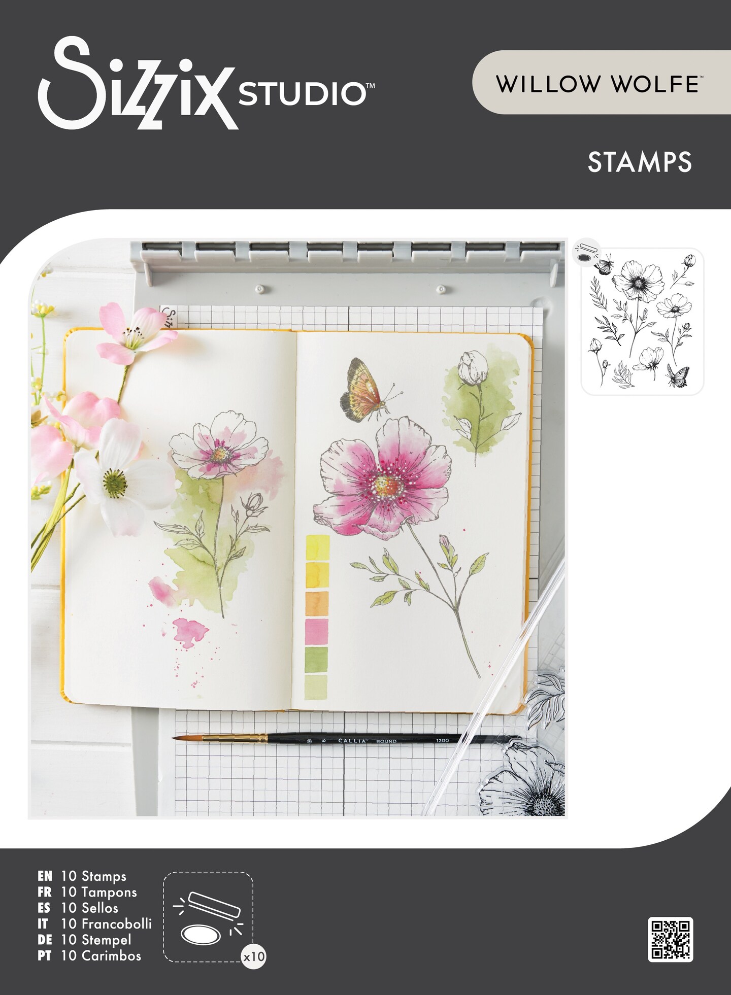 Sizzix Clear Stamps Set By Willow Wolfe 10/Pkg-Cosmos And Butterflies