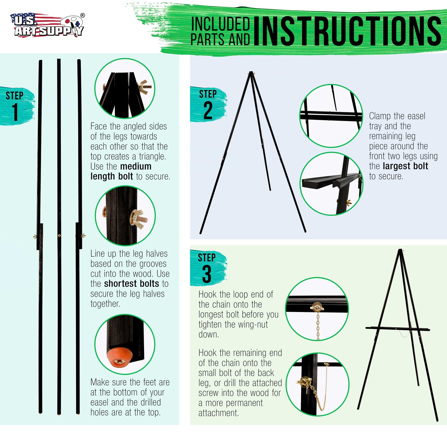 64" Black Wooden Easel Stand (4 Pack) - Adjustable A-Frame Tripod for Painting, Drawing & Signs - Lightweight Easels, Wood Easel Stand for Sign Wedding Display 40" Canvas Capacity