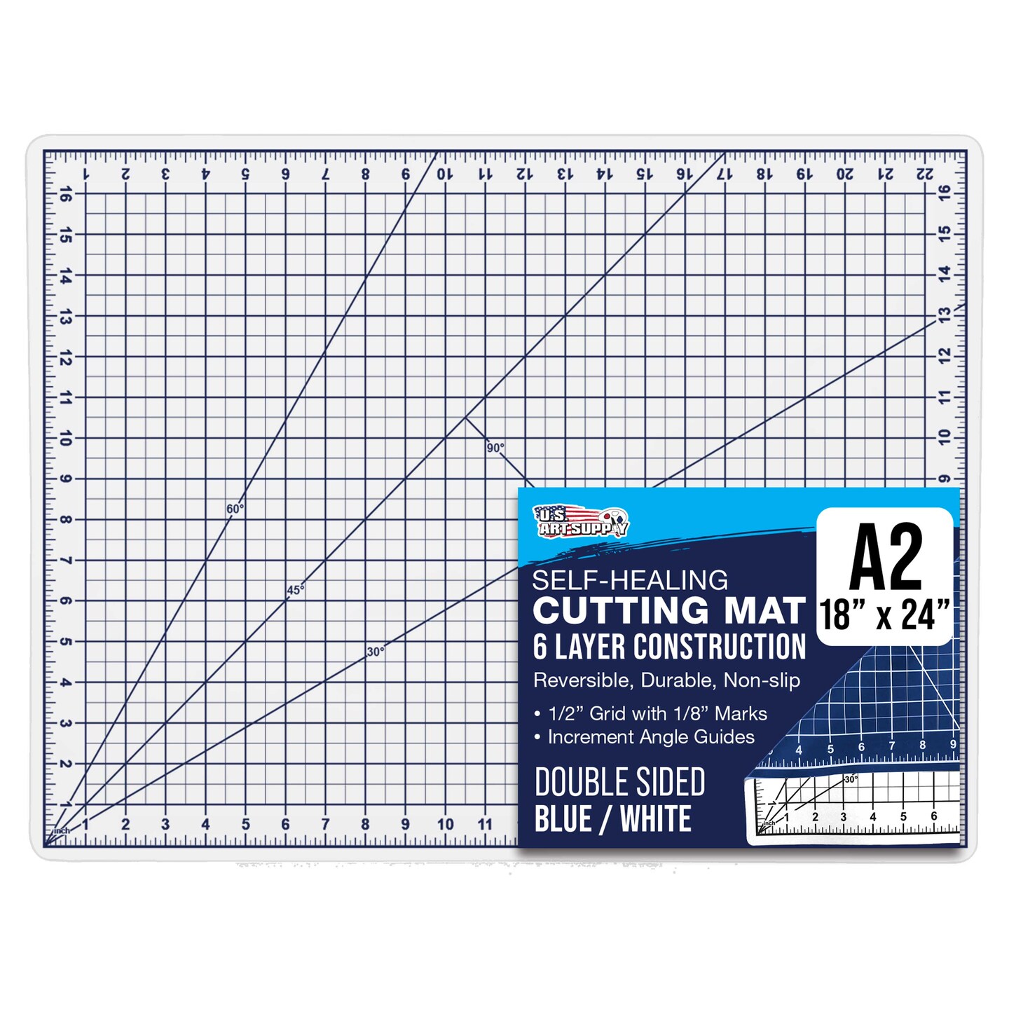 18" x 24" Self-Healing Cutting Mat 5-Ply - Double-Sided White/Blue Craft Mat, Non-Slip Cutting Mats for Crafts, Sewing, Quilting, Scrapbooking