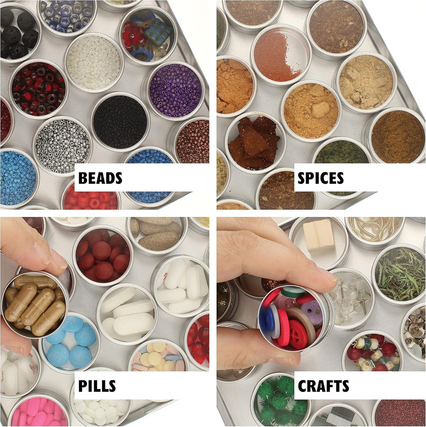 The Beadsmith Rectangle Storage Compacts – Aluminum, 20 Containers with Translucent Tops – Perfect for Beads, Diamond Painting, Rhinestones, Crystals and Other DIY Crafts