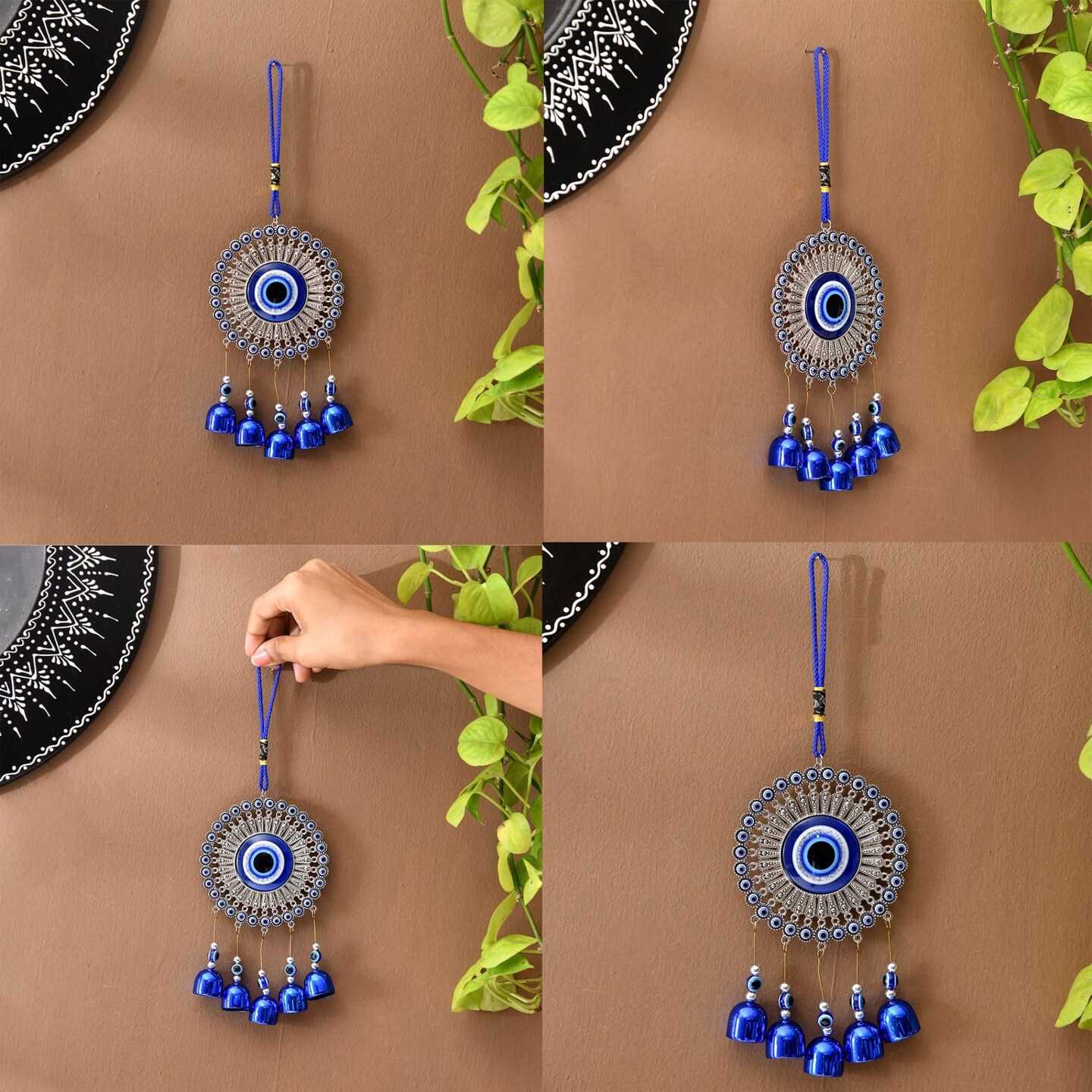 Evil Eye Chime Hanging Decoration Circle Evil Eye Decor for Living Room Home Office Car Hanging Turkish Nazar Amulet Door Wall Hanging Ornament - Good Luck Pendant Charm Gift (6 Inch)