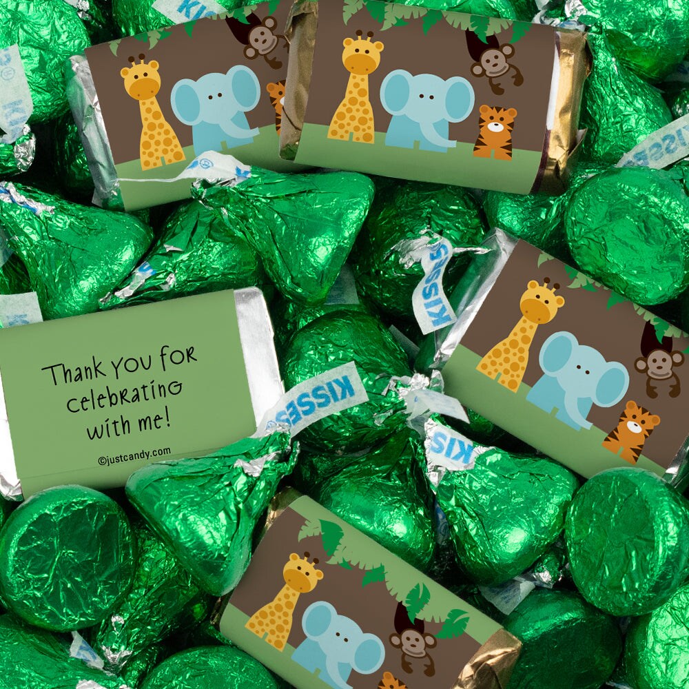 128 Pcs Jungle Safari Birthday Candy Party Favors Hershey's Miniatures & Kisses (1.65 lbs)