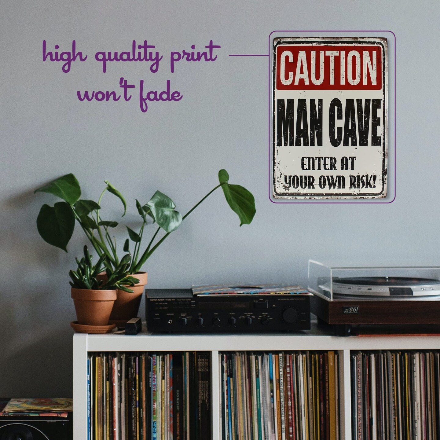 Enter At Own Risk Metal Sign - Easy-to-Hang Wall Decor - Fun Tin Signs for Man Cave, Garage, and Dorm Room