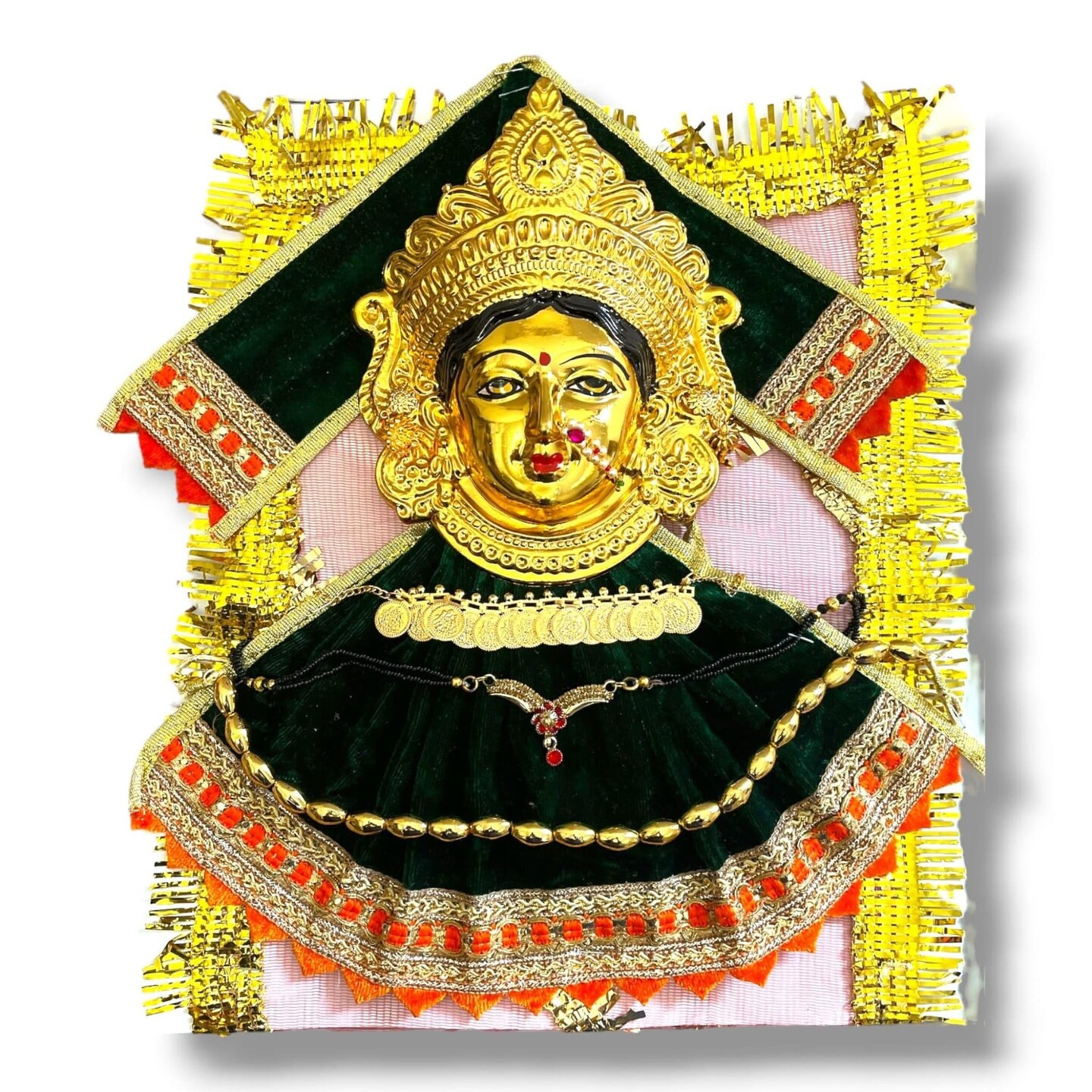 Varalaxmi Goddess Face Set Devi Mata Mukhota Face Idol with Velvet Dress Jewelry for Vara Lakshmi Vratam Navaratri Margashirsha Vratha Pooja Temple - Mahalaxmi Goddess Face