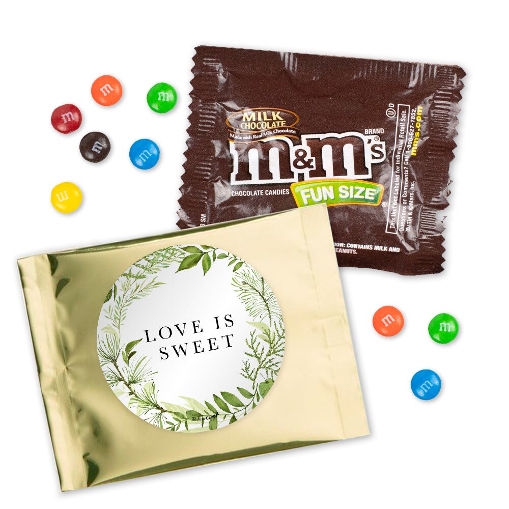 12 Pcs Botanical Wedding Candy M&M's Party Favor Packs - Milk Chocolate
