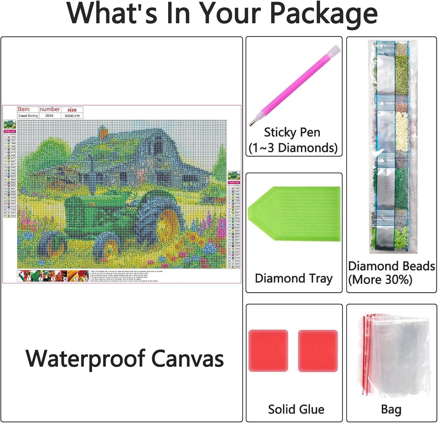 5D Diamond Painting Kits - Diamond Art Kit Tractor Flower Rural Scenery