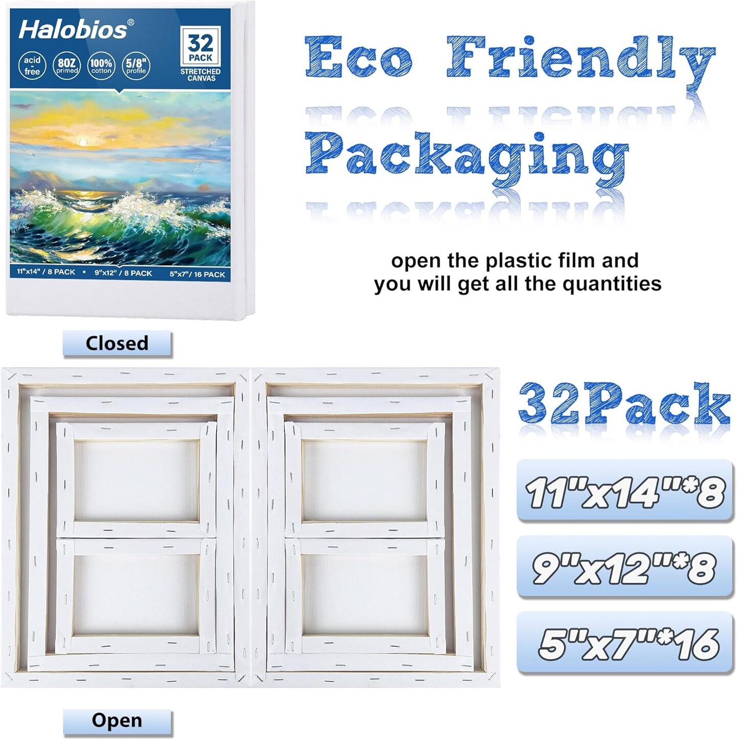 Painting Set Art Supplies, 32 Packs Professional Stretched Canvas for Painting(white)