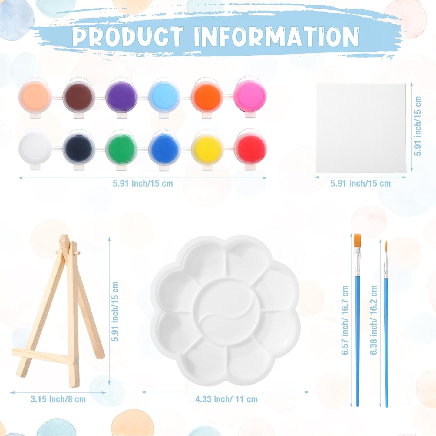 12 Set Acrylic Paint Kit Mini Stretched Canvas with Easel