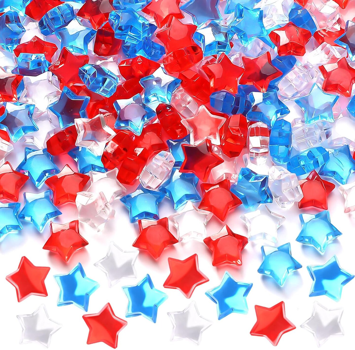 240 Pcs Patriotic Vase Filler Ice Rocks Acrylic 4th of July Star Crystals Gems Memorial Day Independence Day 3D Star Shaped Gems Decorations for Table Scatter, Party Wedding Arts Crafts