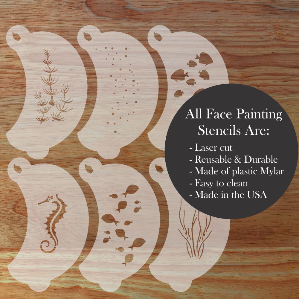 Under the Sea Face Painting Stencil Set | Perfect for Face Painting, Temporary Tattoos, Birthday Party | Designer Stencils |