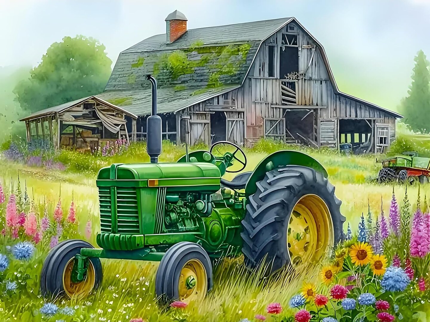 5D Diamond Painting Kits - Diamond Art Kit Tractor Flower Rural Scenery