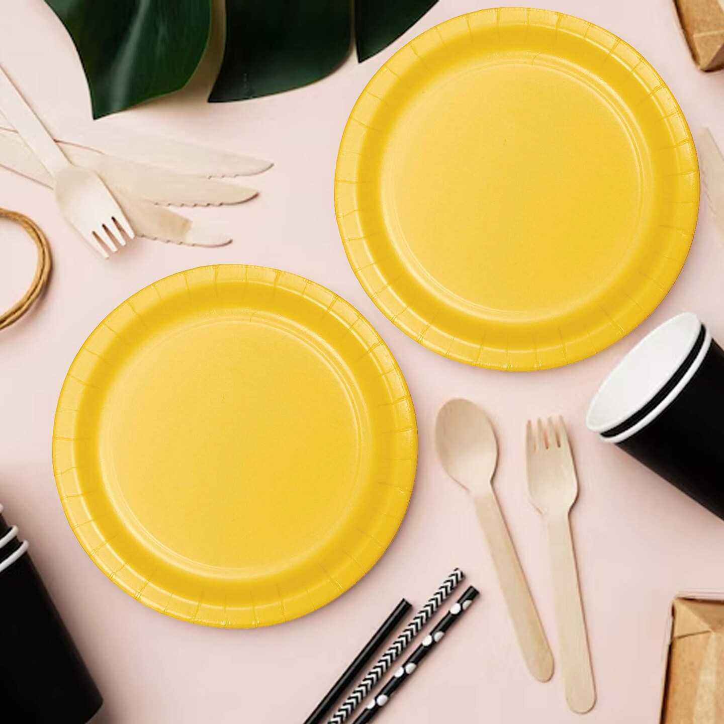 7 Inch Orange Yellow Color Round Paper Plates 24 Count for Desserts and Snacks