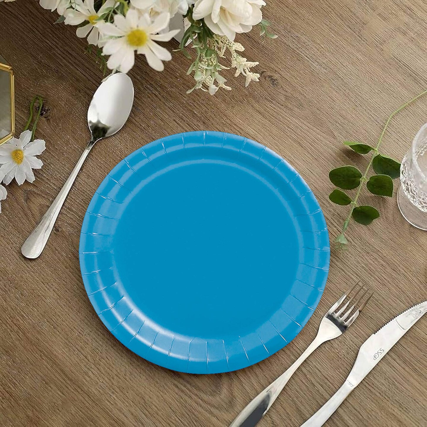 7 Inch Turquoise Color Round Paper Plates 24 Count for Desserts and Snacks