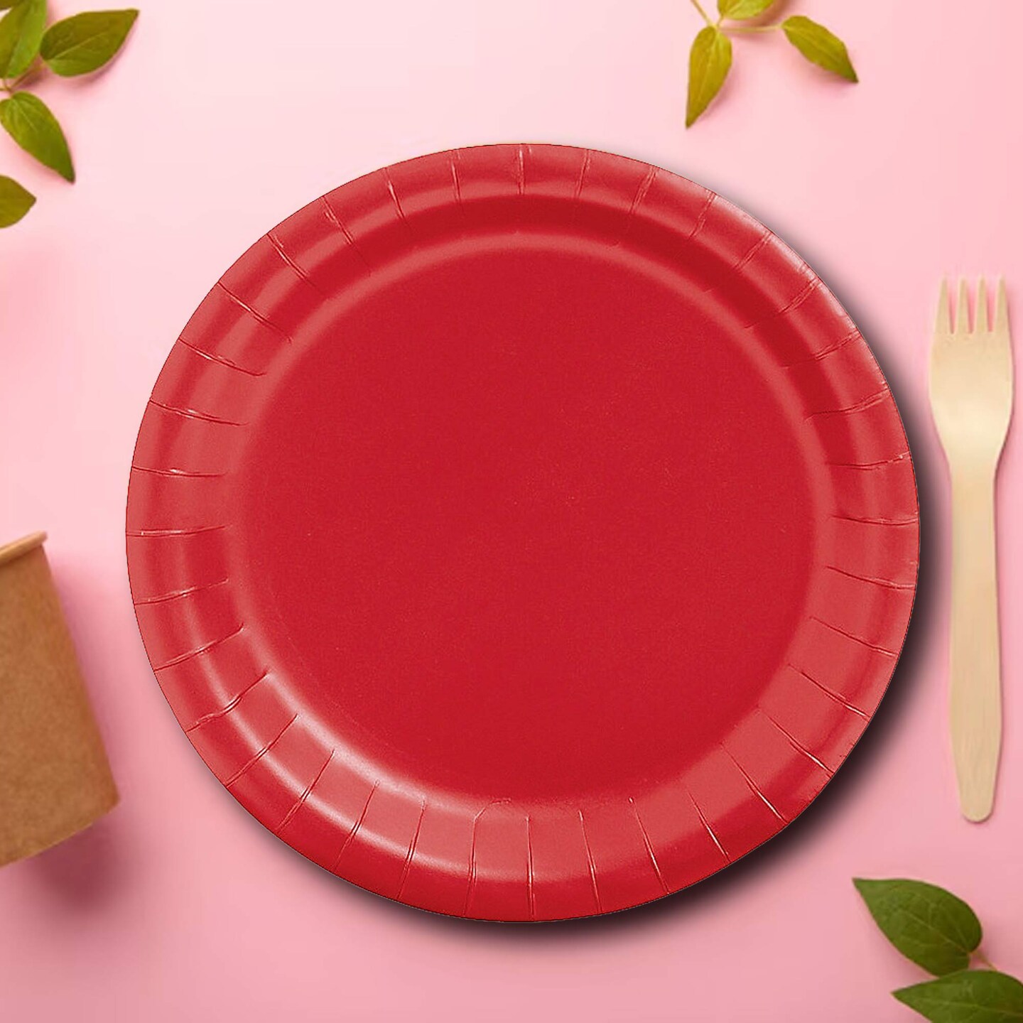 7 Inch Red Color Round Paper Plates 24 Count for Desserts and Snacks