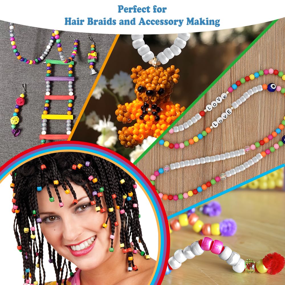 1100pcs Pony Beads Kit: Clear Hair Beads for Jewelry Making, Friendship Bracelets, Crafts & Keychain Necklace Making