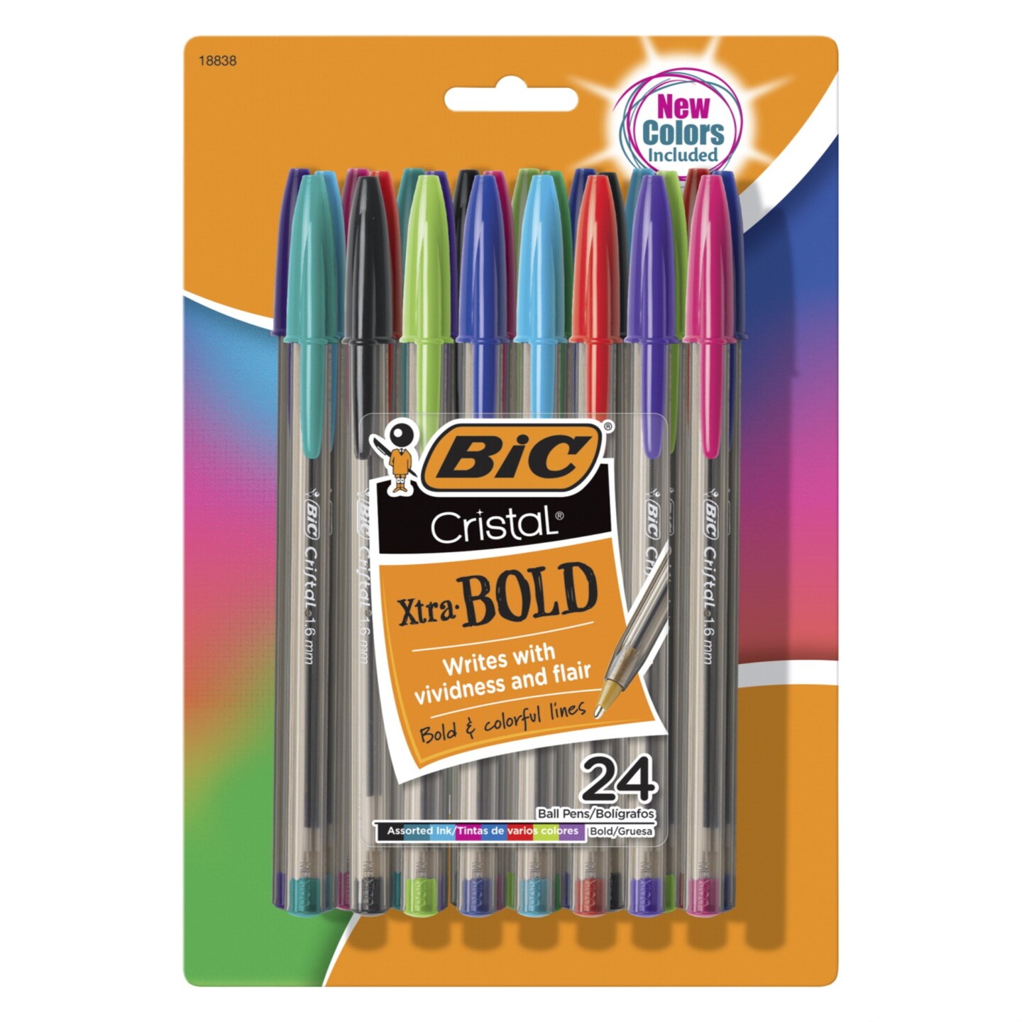BIC Cristal Xtra Bold Fashion Ball Pens, 1.6 mm, Assorted Colors, Set of 24