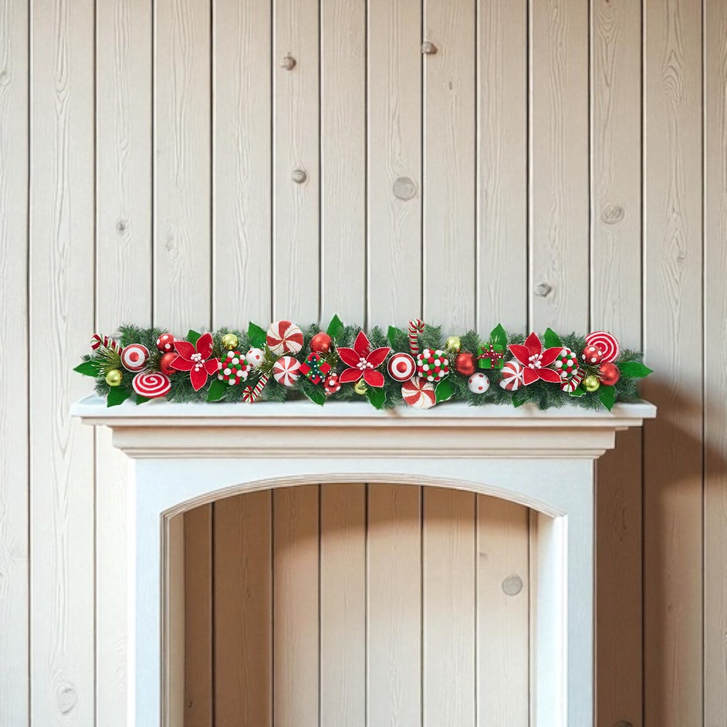 Christmas Peppermint Garland, Red and Green Christmas Garland - Holiday Tree