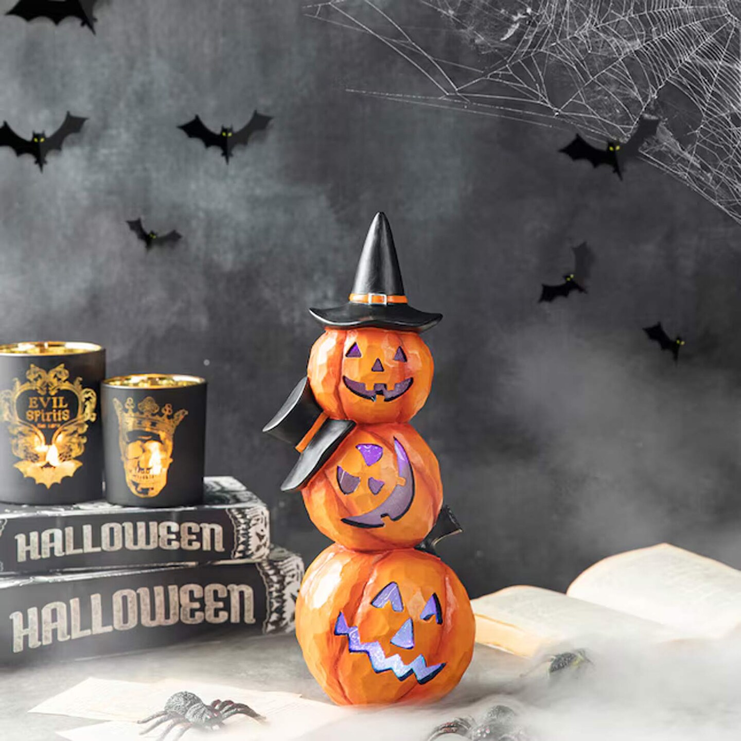 14.25 Inch Lighted Stacked Jack-O'-Lantern Tabletop Halloween