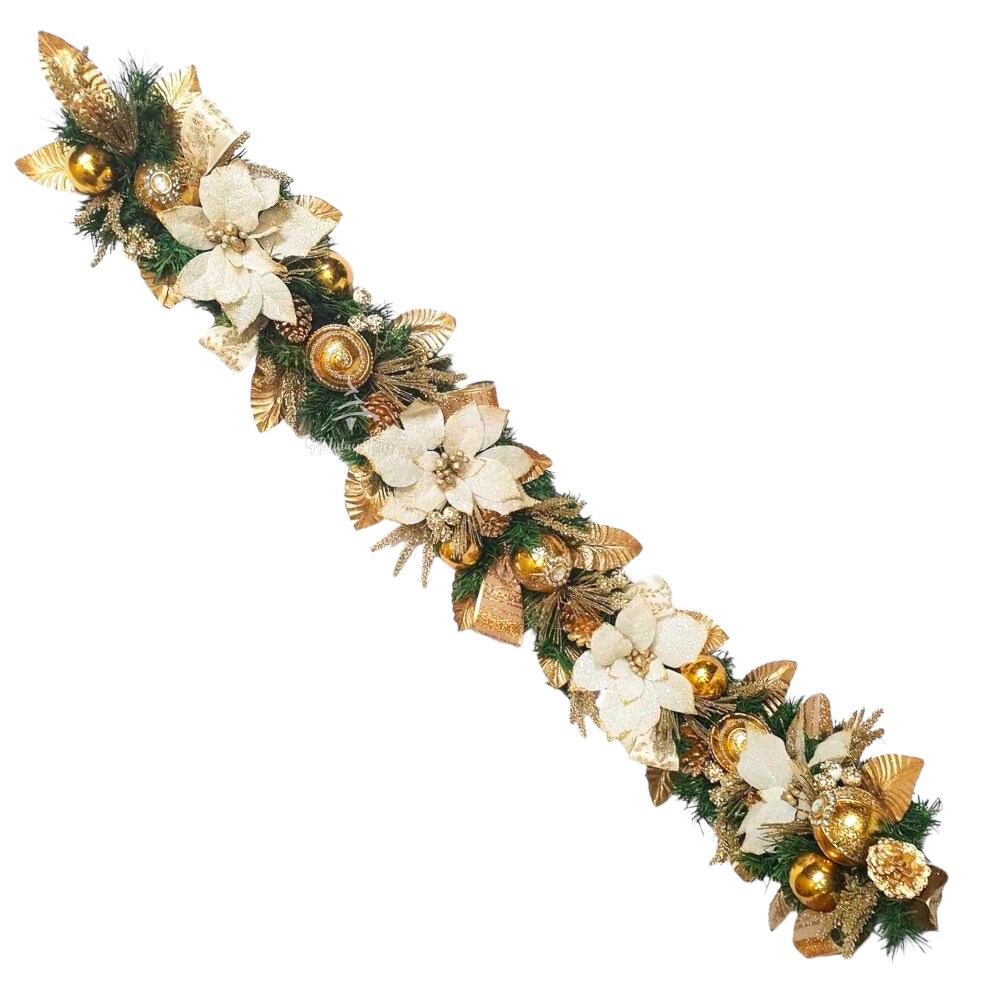 White Gold Poinsettia Garland - Handcrafted Christmas Garland - Holiday Tree