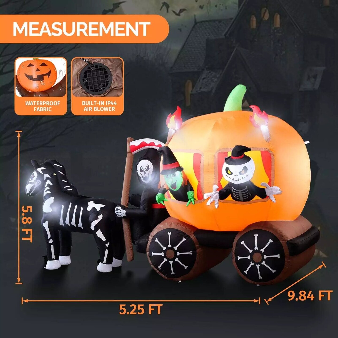 Kitcheniva 10ft Pumpkin Carriage Halloween LED Inflatable