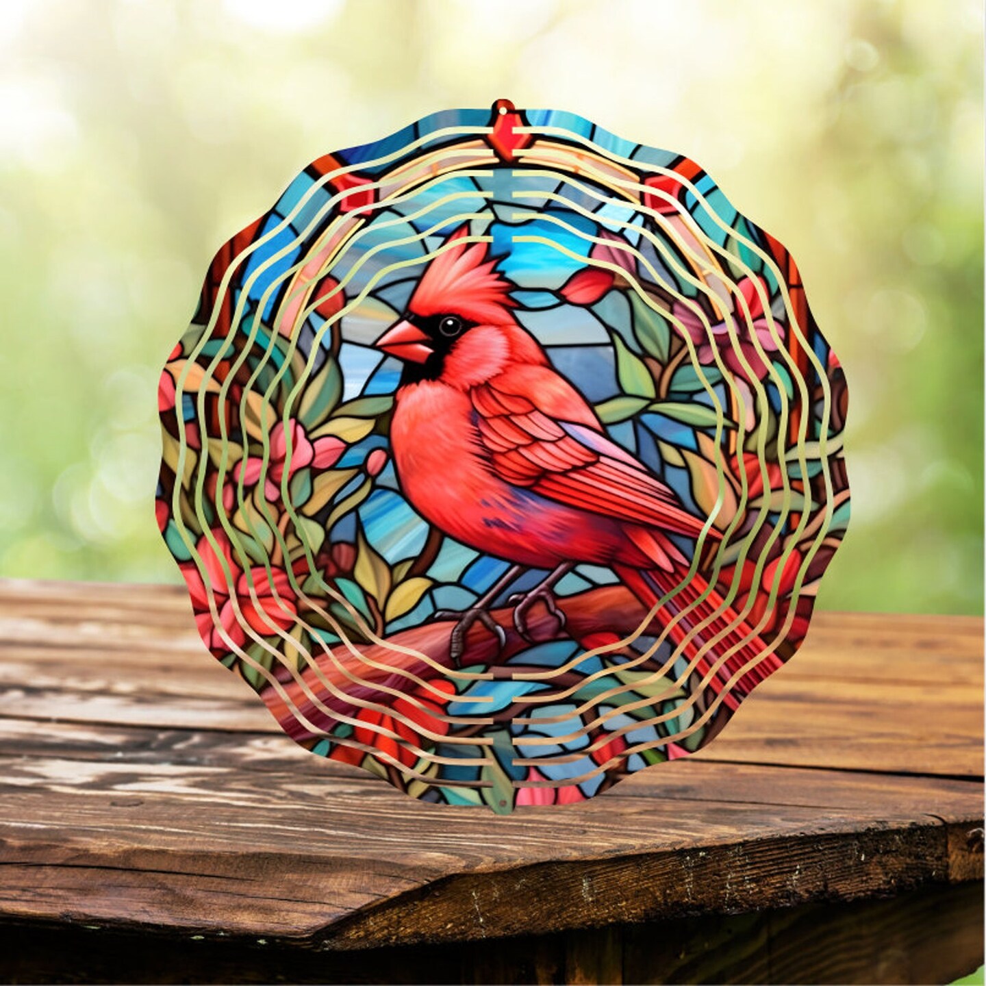 Cardinal stained glass, garden spinner. hotsell