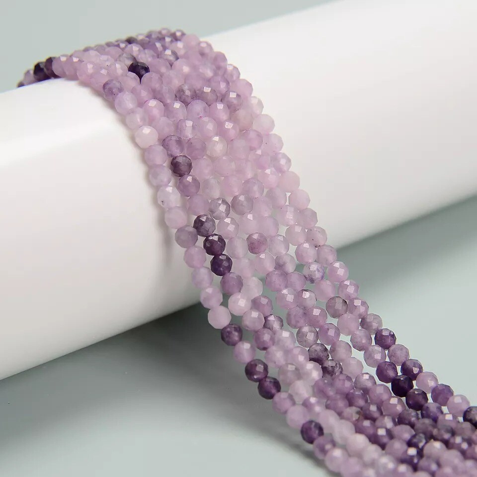 Natural Gradient Lepidolite Faceted Round Beads Size 3mm 15.5&#x27;&#x27; Strand