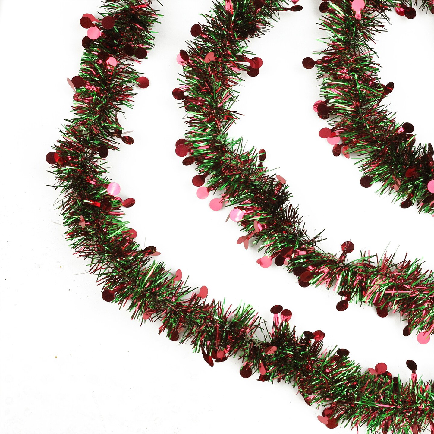 Northlight Polka Dot Commercial Length Christmas Tinsel Garland - 50&#x27; x 2.5&#x22; - Red and Green - Unlit
