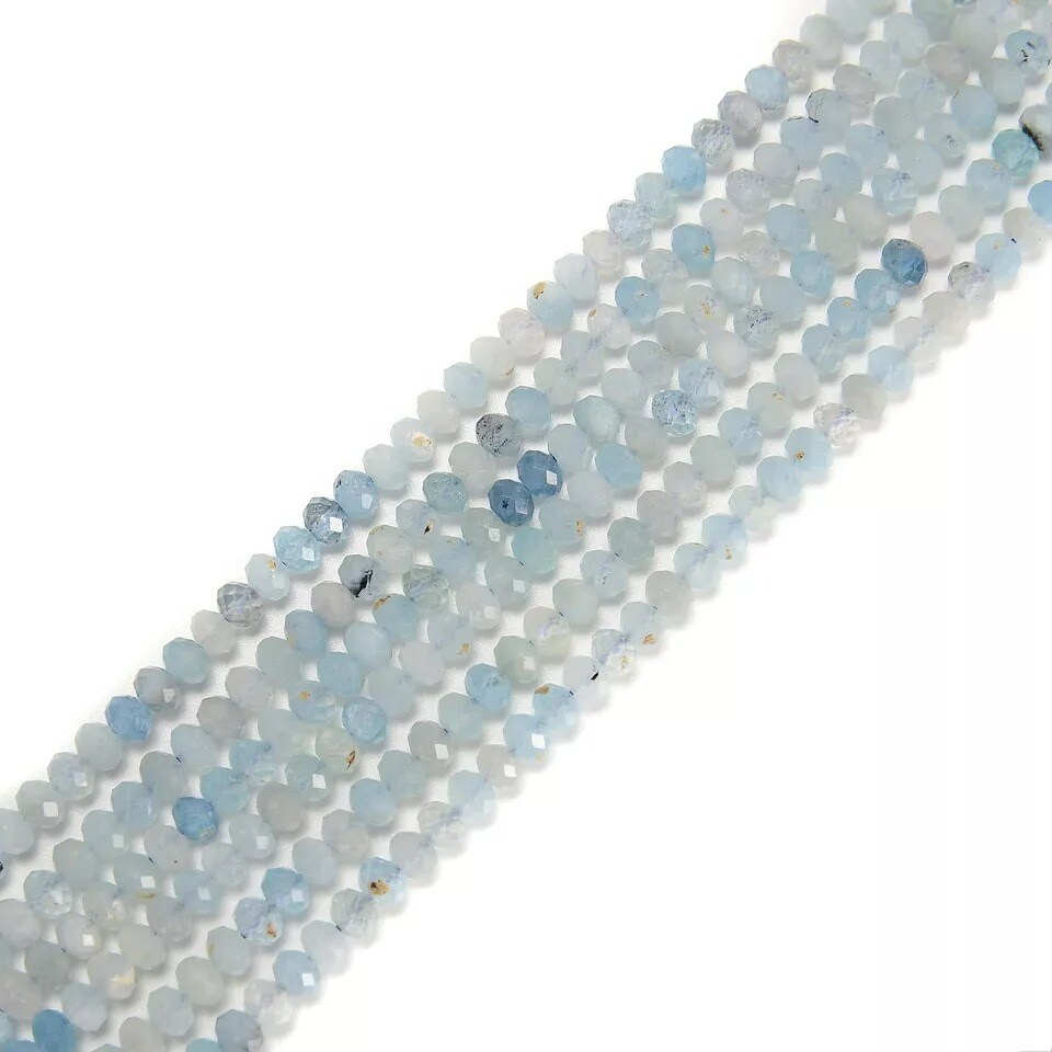 Natural Aquamarine Faceted Rondelle Beads Size 3.5x5.5mm 15.5&#x27;&#x27; Strand