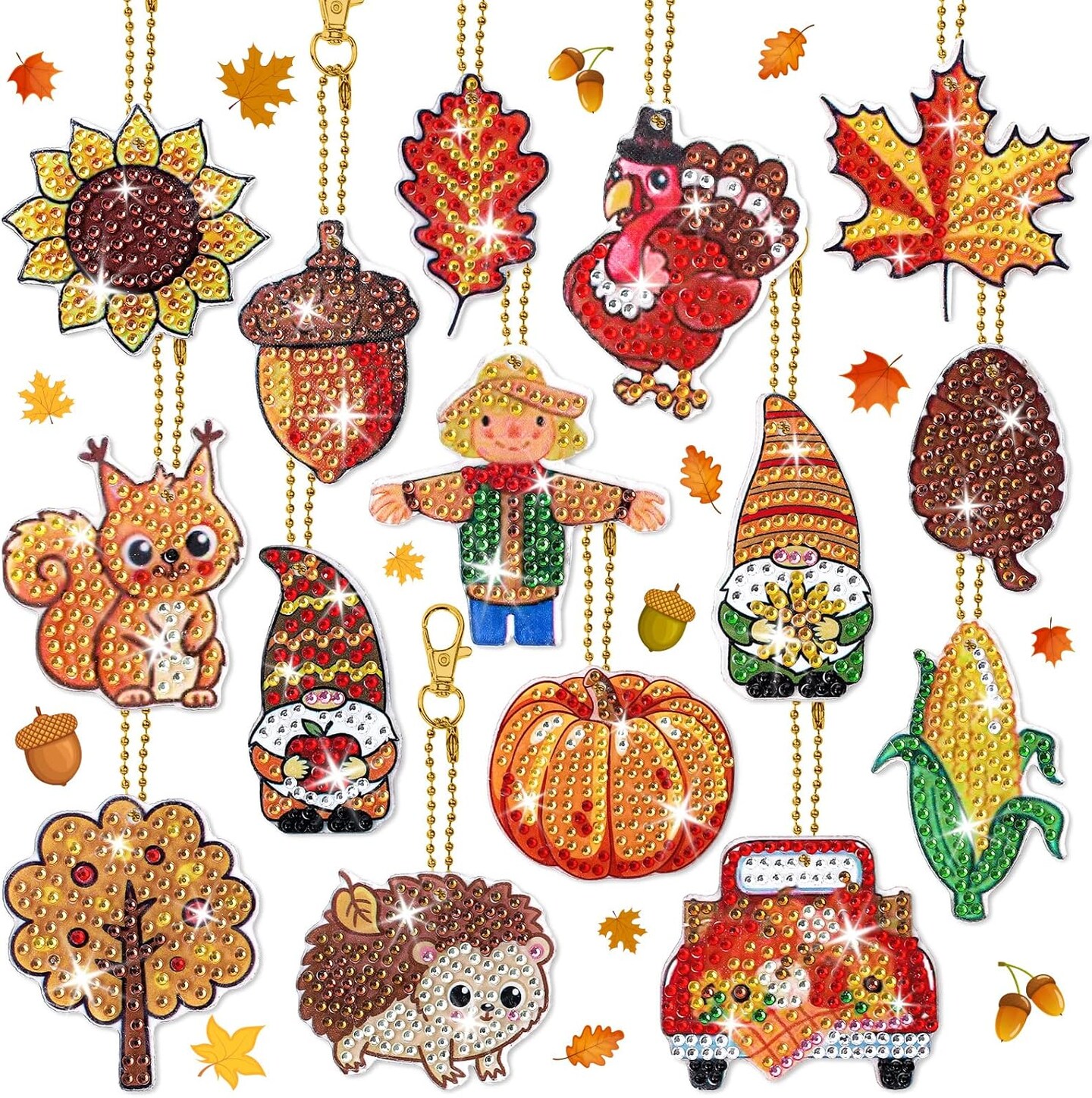 15Pcs Fall Diamond Drawing Keychain Kit