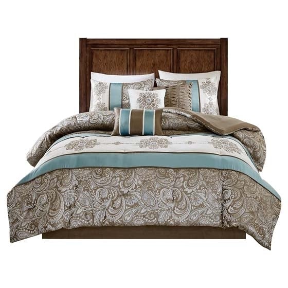 Gracie Mills Garret 7-Piece Comforter Set Paisley Jacquard Blue Brown Ivory Grace-8144