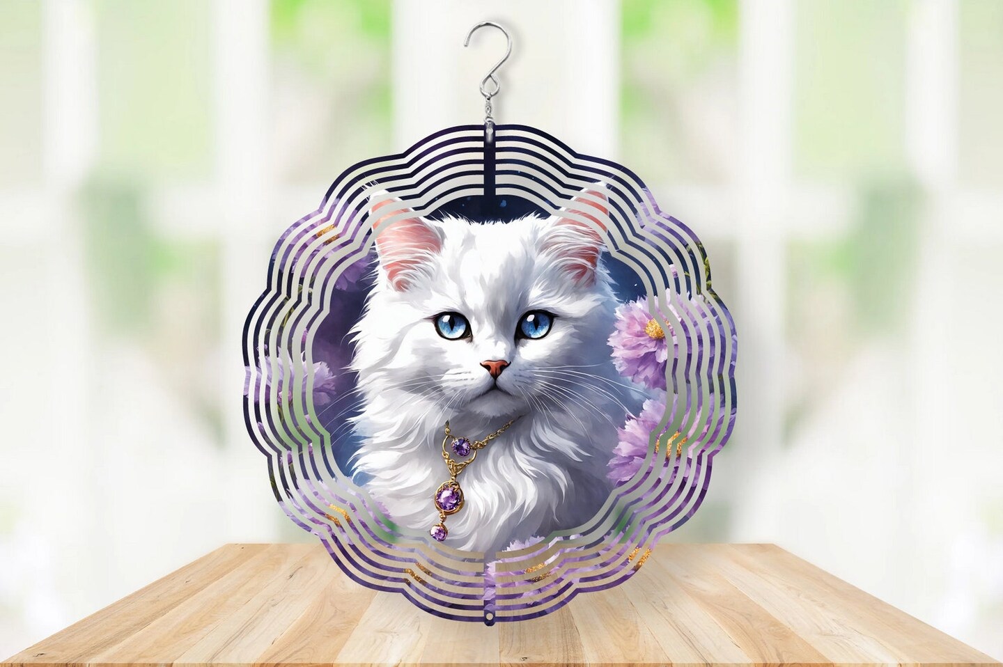 White Cat Floral Wind Spinner, 3 Size Choices | MakerPlace by Michaels