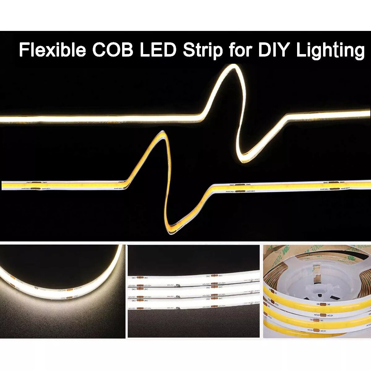 Kitcheniva 16.4ft Yellow COB LED Strip Lights Flexible Tape