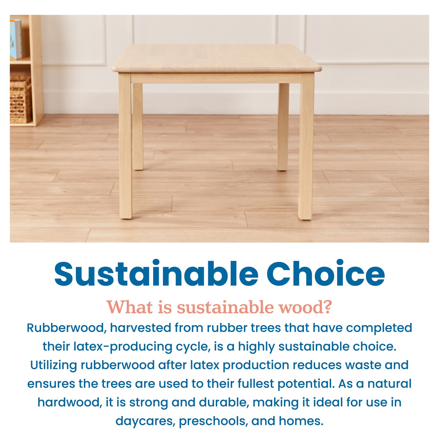 30in Square Hardwood Table with 22in Legs, Kids Furniture