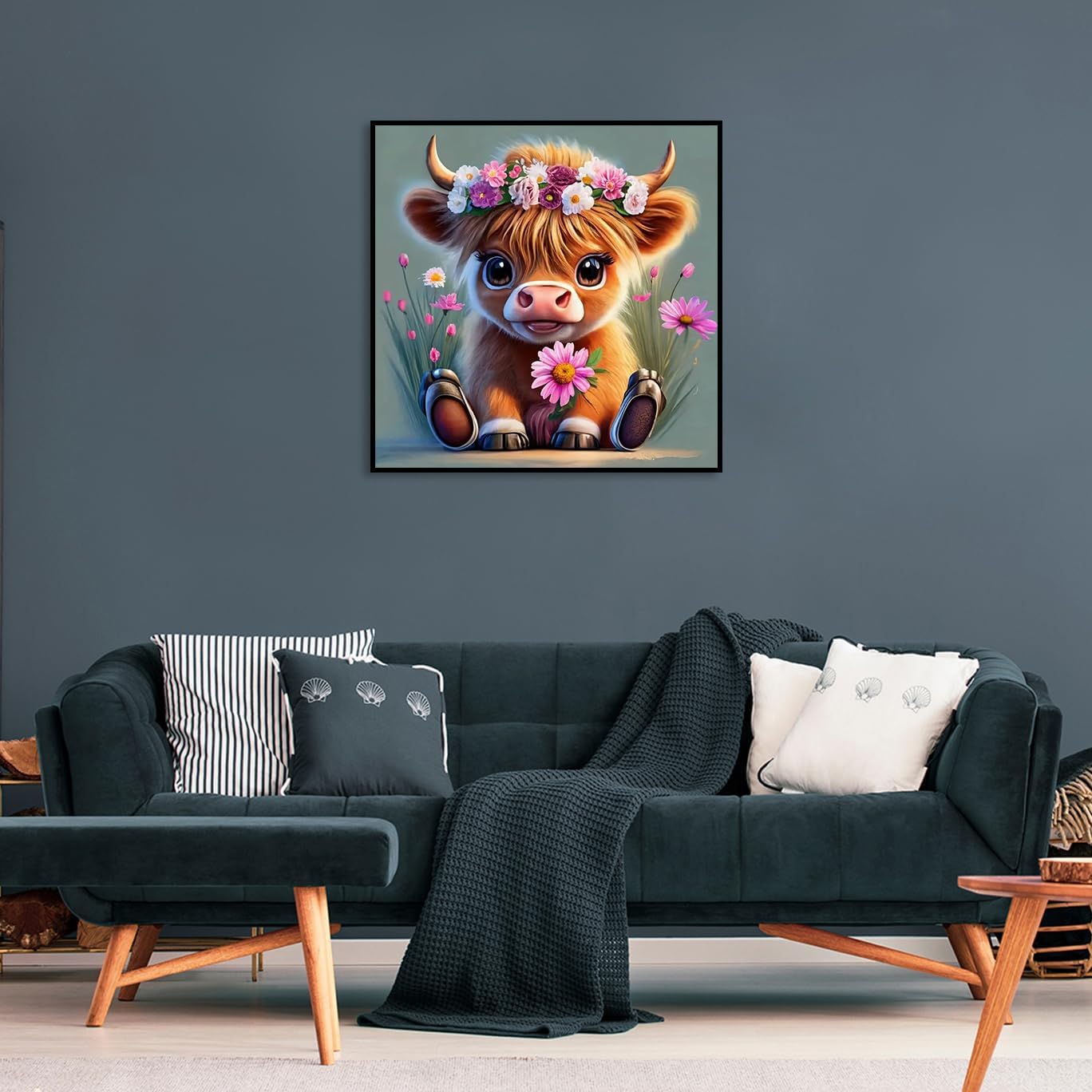 Adult Cow Flower Diamond Art Kits for Adults Cow Diamond Painting Full Round Drill Crafts Kit for Home Wall Decor Gift 12x12in