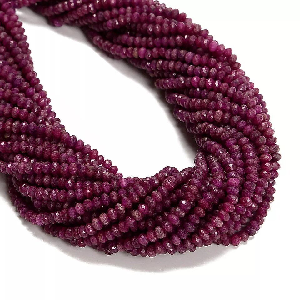 Natural Genuine Ruby Faceted Rondelle Beads Size 2.5x4mm 15.5&#x27;&#x27; Strand