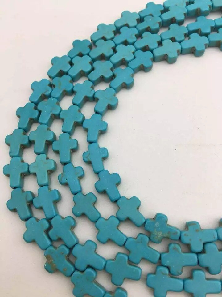 Blue or White Howlite Turquoise Cross Beads 12x16mm 15.5&#x22; Strand