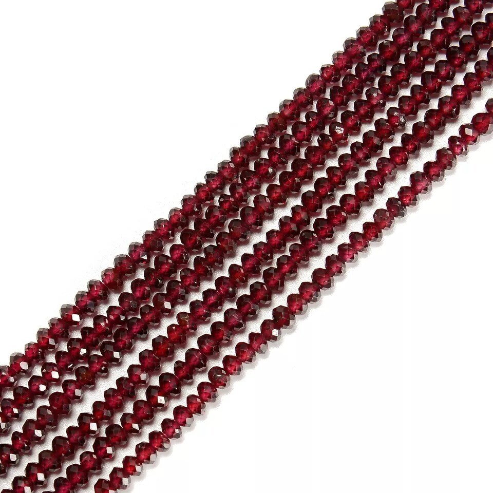 Natural Red Garnet Faceted Rondelle Beads Size 2.5x4mm 15.5&#x27;&#x27; Strand