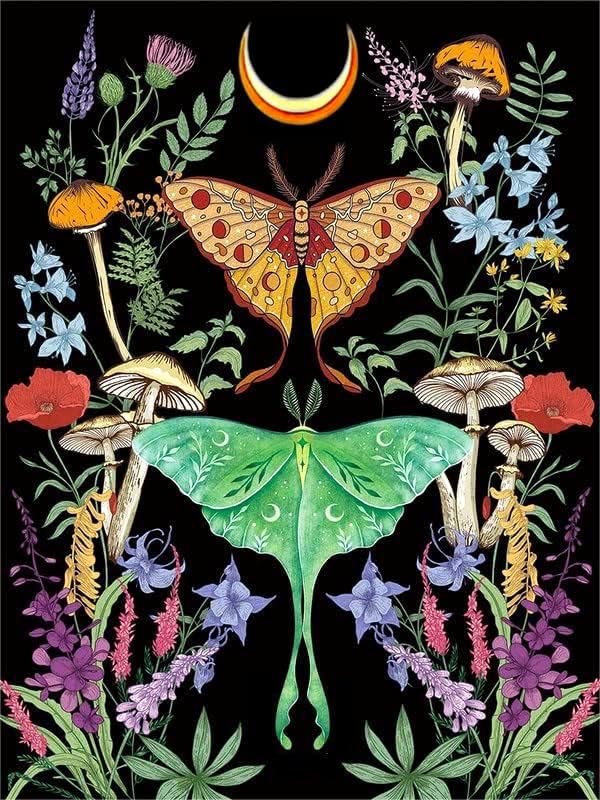 Butterfly Mushroom Diamond Art Kits,5D,Moon Diamond Dot Flower, Luna Moth DIY Small Diamond Painting Gem Art Craft Accessories for Home Wall Decor