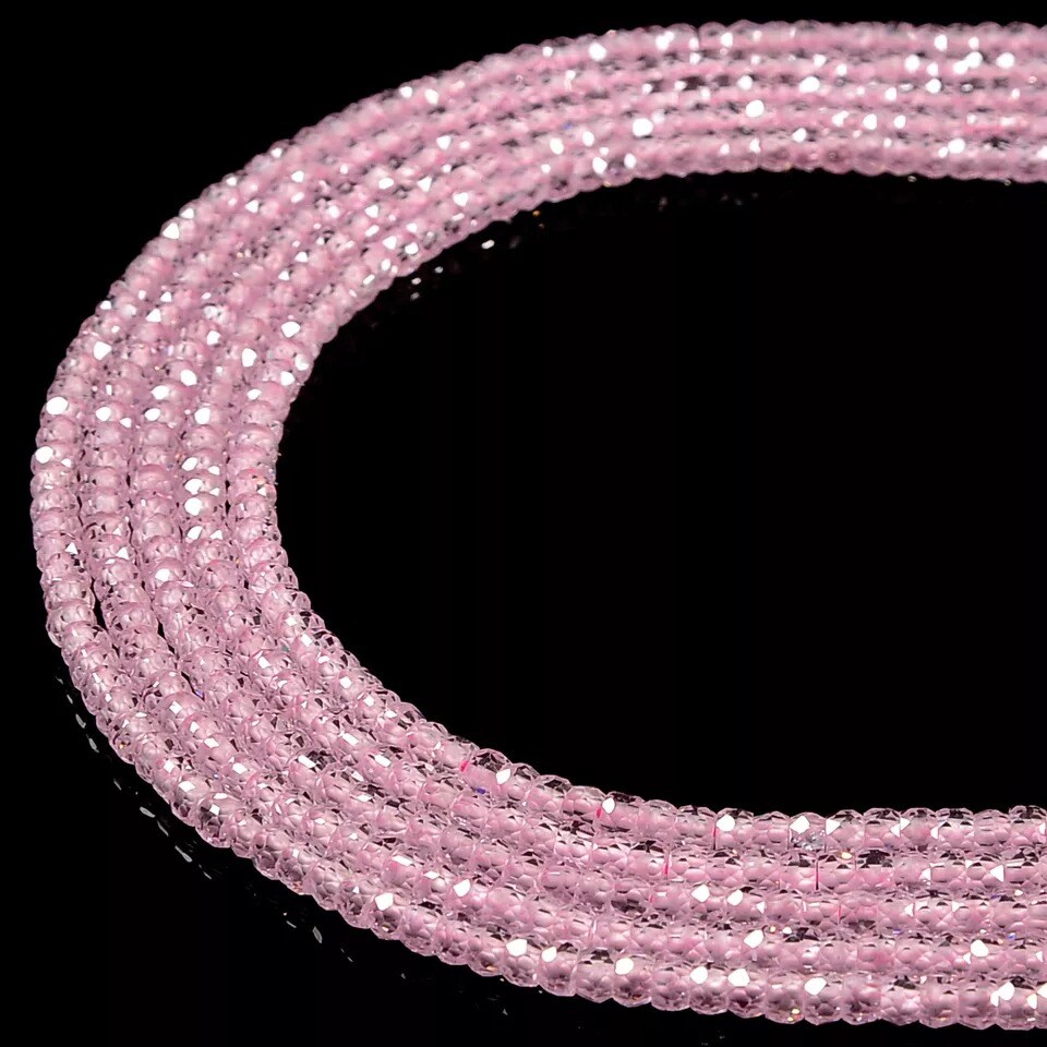 Pink Cubic Zirconia Faceted Rondelle Beads Size 2x3mm 15.5'' Strand