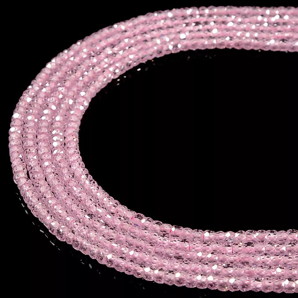 Pink Cubic Zirconia Faceted Rondelle Beads Size 2x3mm 15.5&#x27;&#x27; Strand