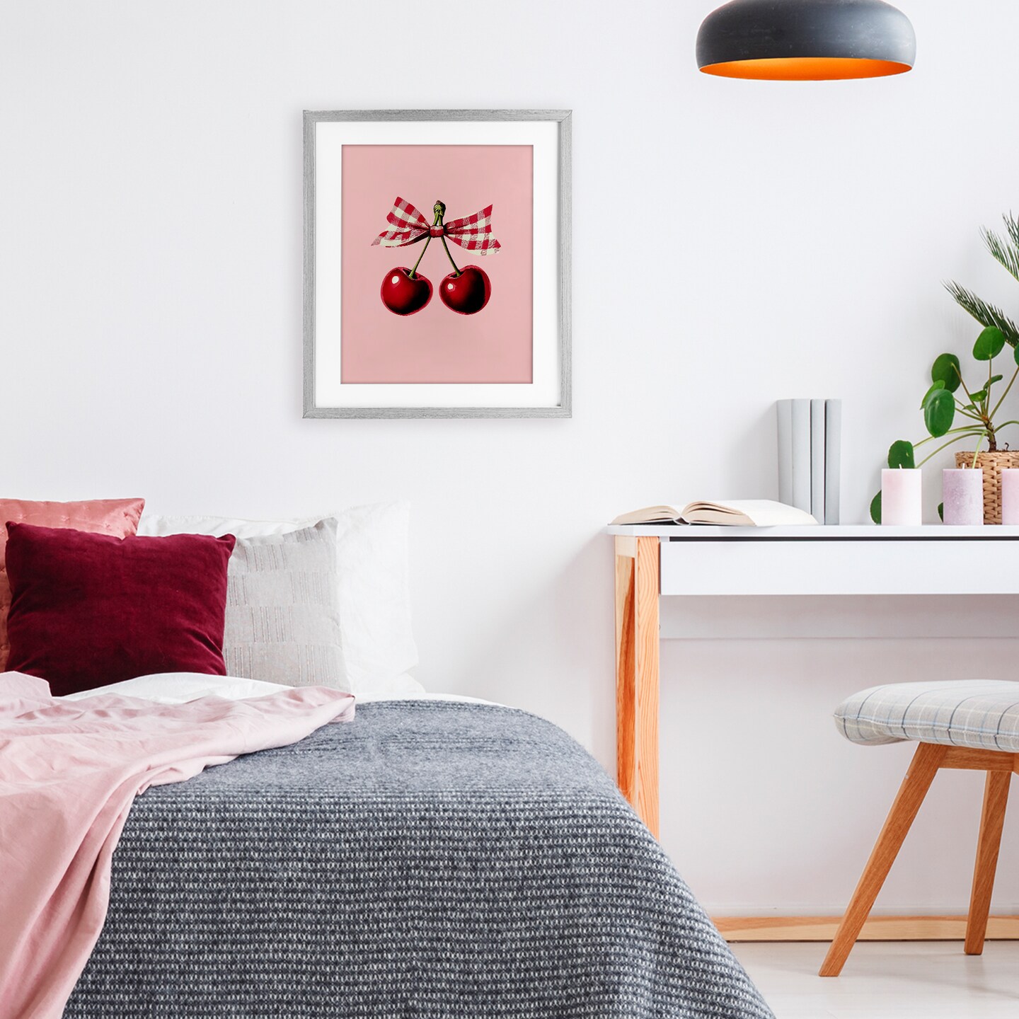 Stupell Industries Cherries with Gingham Bow Framed Print Under Glass, design by Christine Simpson Art