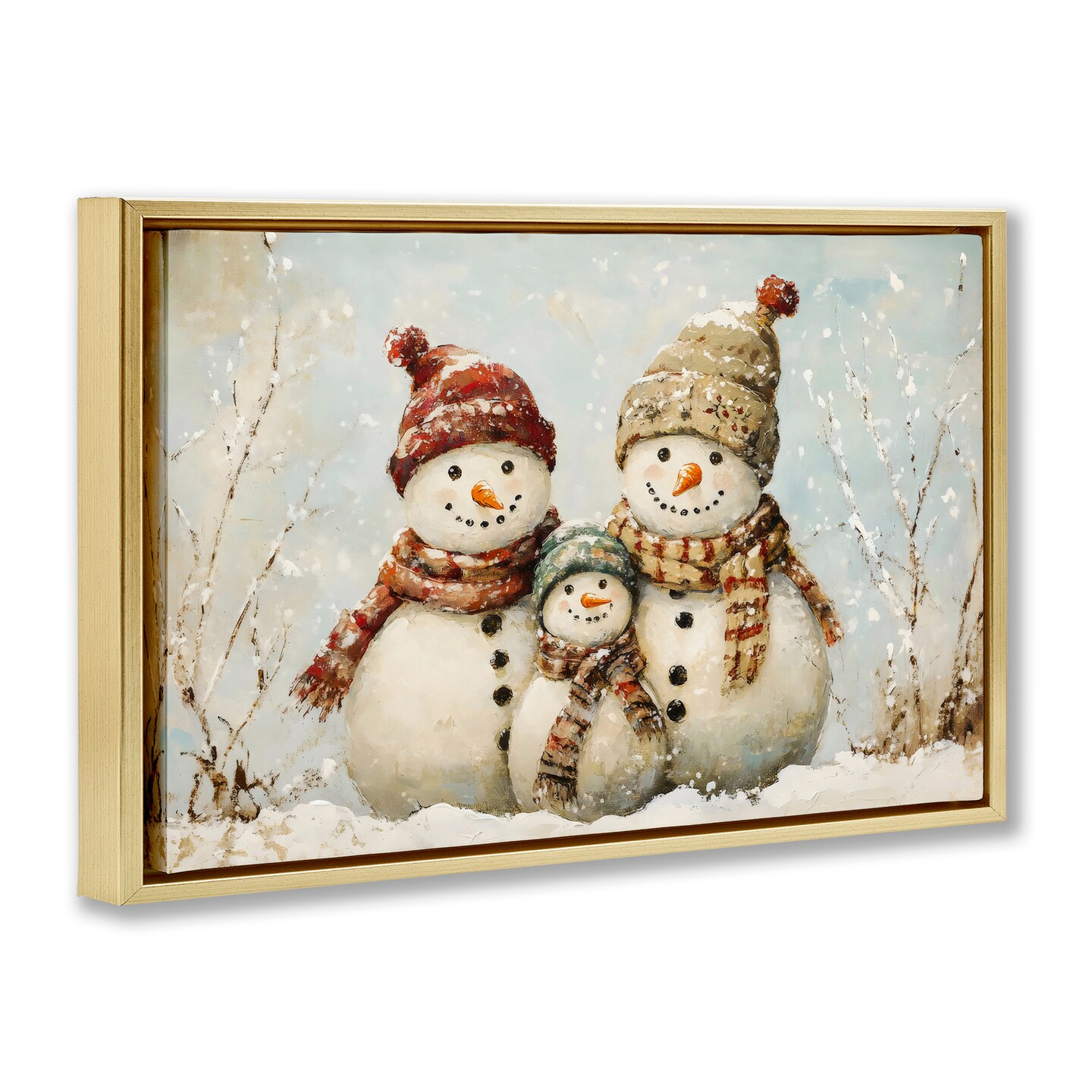 Stupell Industries Snowman Family Of Three Floating Frame, design by Petal Prints Design