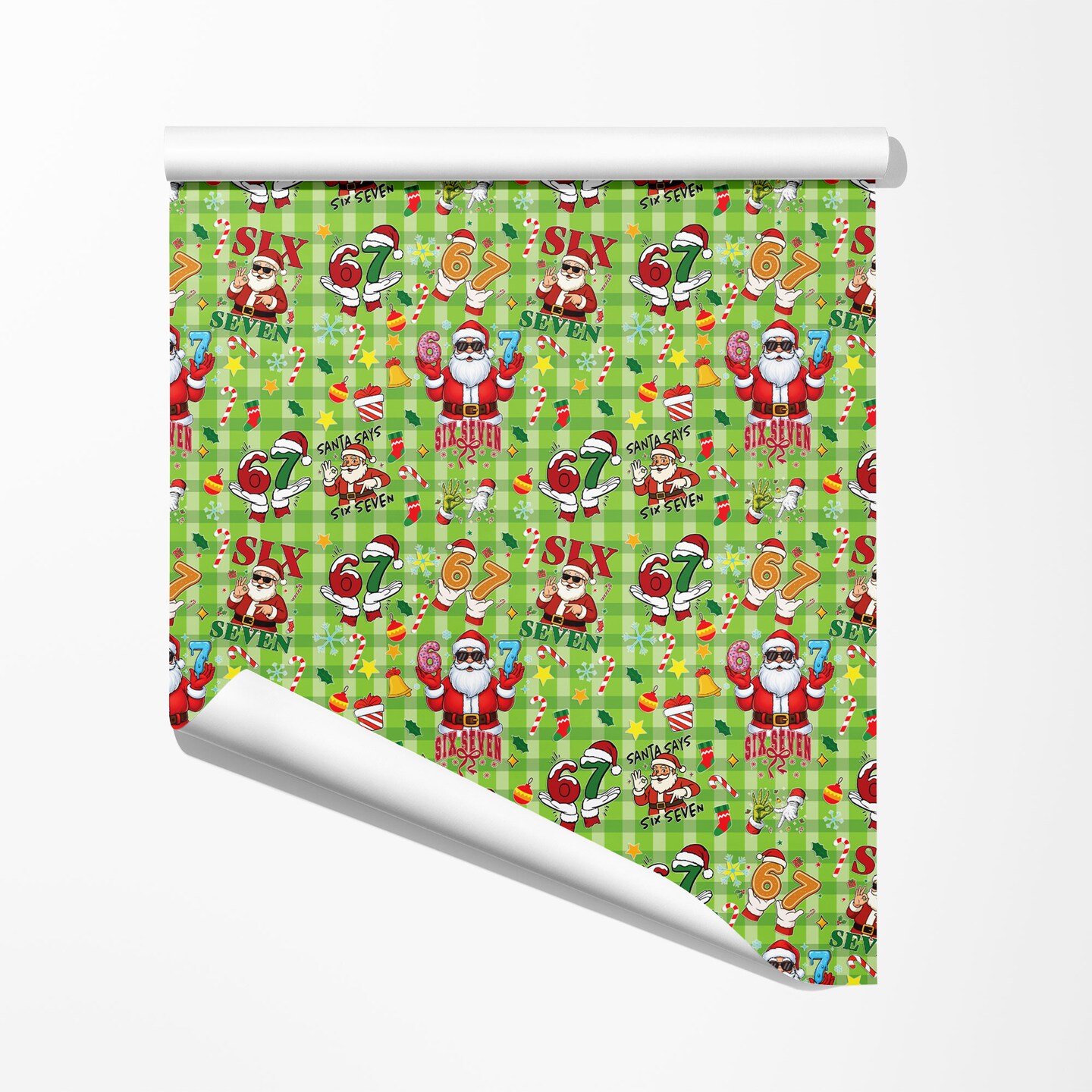 Santas Six Seven Christmas Fun 67 Meme Green Holiday Gift Wrapping