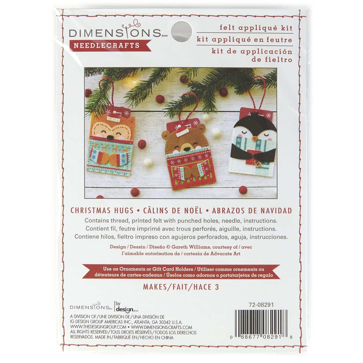 DIY Dimensions Christmas Hugs Ornament Gift Card Holder Felt Kit