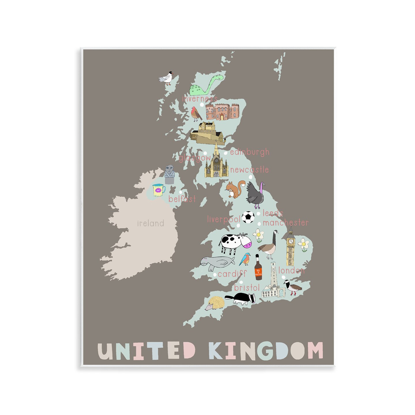 Stupell Industries Kid's Map of United Kingdom Wall Plaque, design by Carla Daly