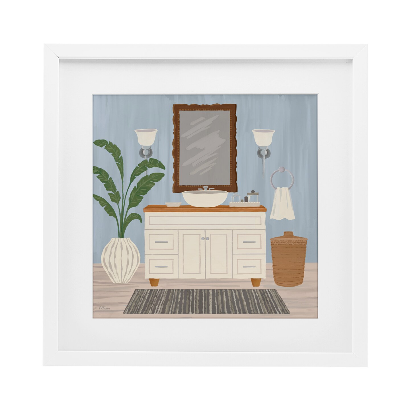 Stupell Industries Unwind and Refresh Bath Sink Framed Print Under Glass, design by Cat Thurman Designs