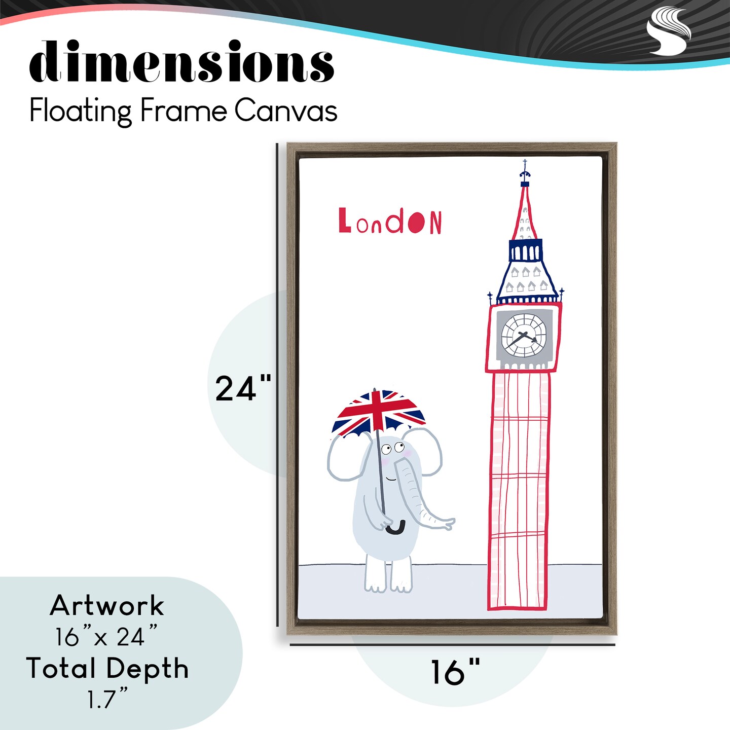 Stupell Industries Elephant & Big Ben London Floating Frame, design by Carla Daly