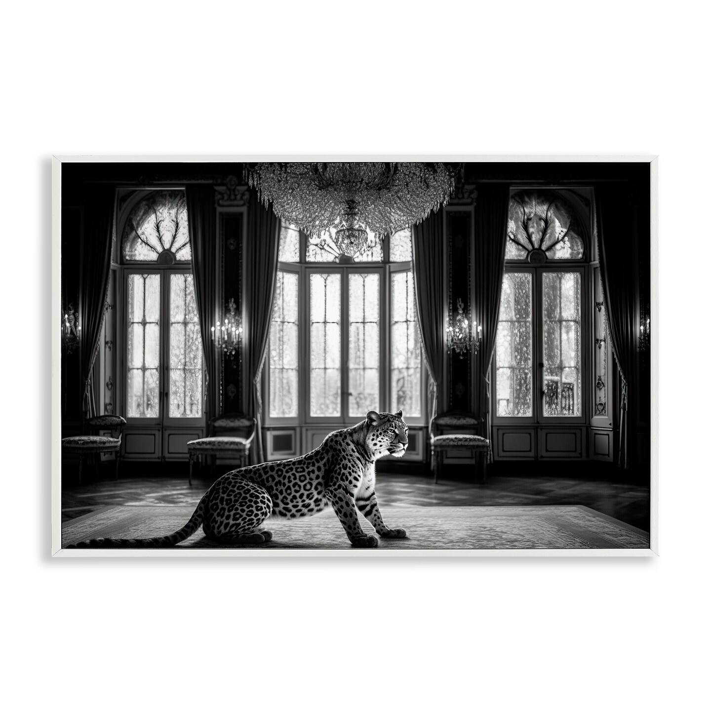 Stupell Industries Snow Leopard in Opulent Mansion Framed Giclee, design by Decent Exposures