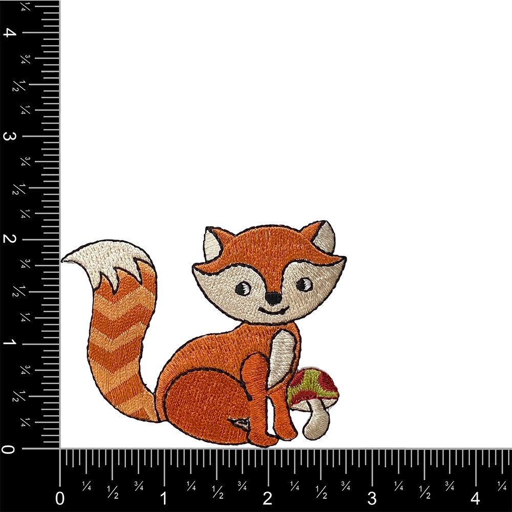 Woodland Fox with Mushroom, Cottagecore style, Embroidered, Iron on Patch