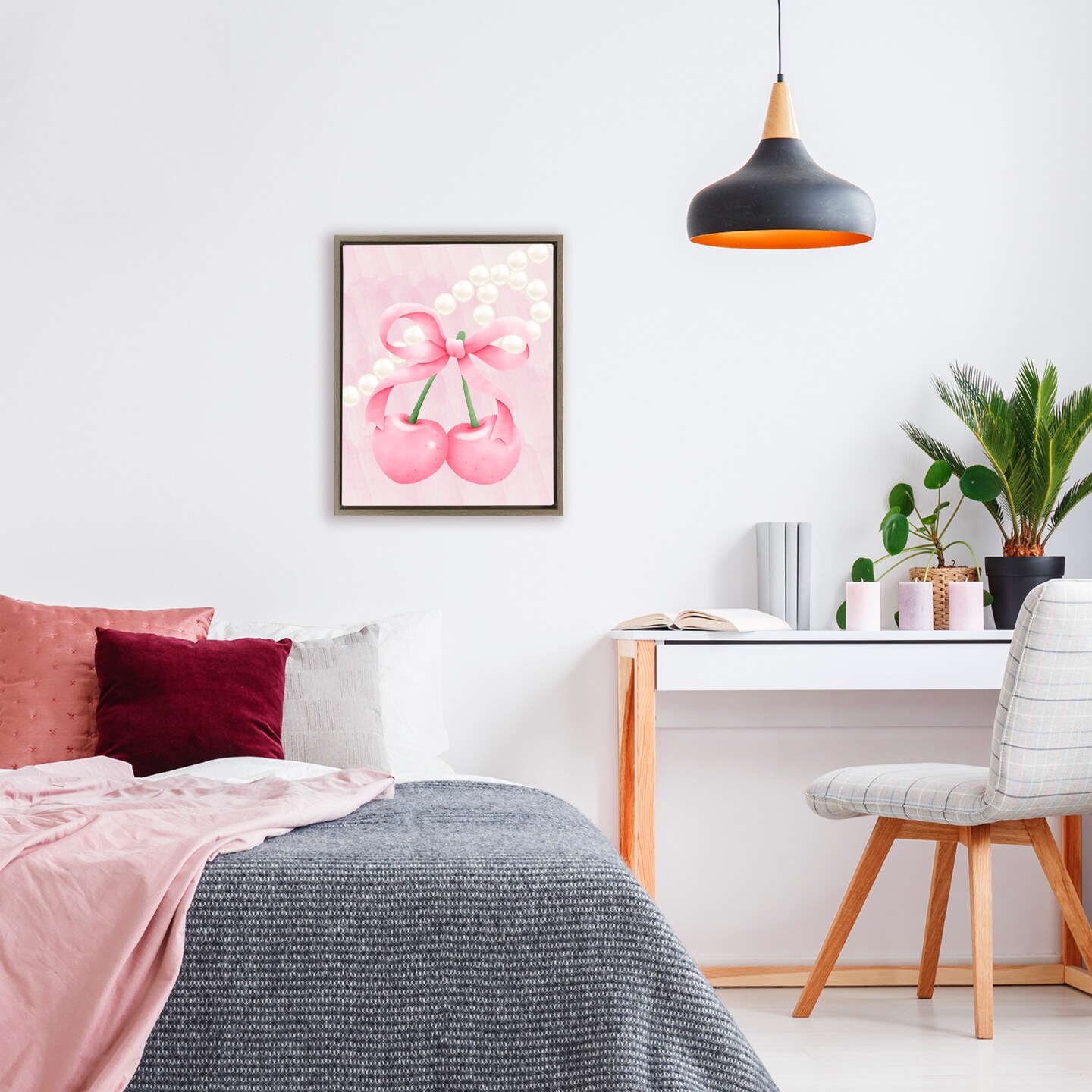 Stupell Industries Pastel Cherries with Pearls Floating Frame, design by Jesse Keith